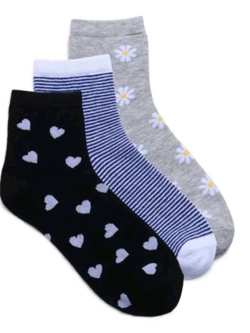 No Boundaries NWT Women’s Anklet Socks 3-Pair Pack soft girl Hearts/Flowers 4-10